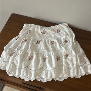 Floral Embroidered White Skirt